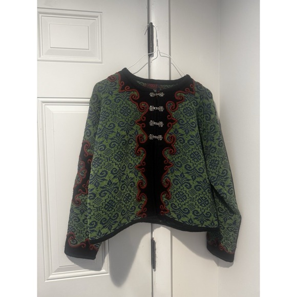 VRIKKE Sweaters - Vintage Vrikke Wool Nordic‎ Knit Jacket Cardigan Women's S Green Sz S Folk Style